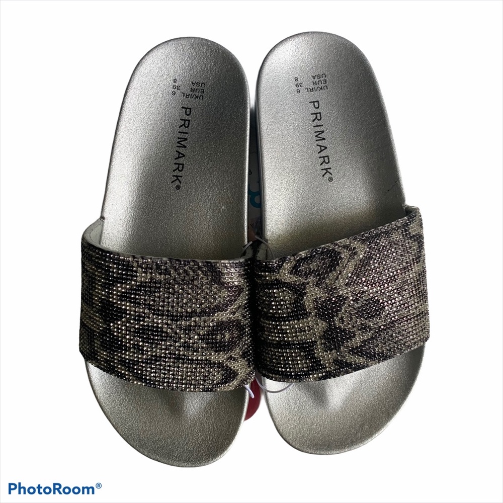 NWT Rhinestone animal print slides